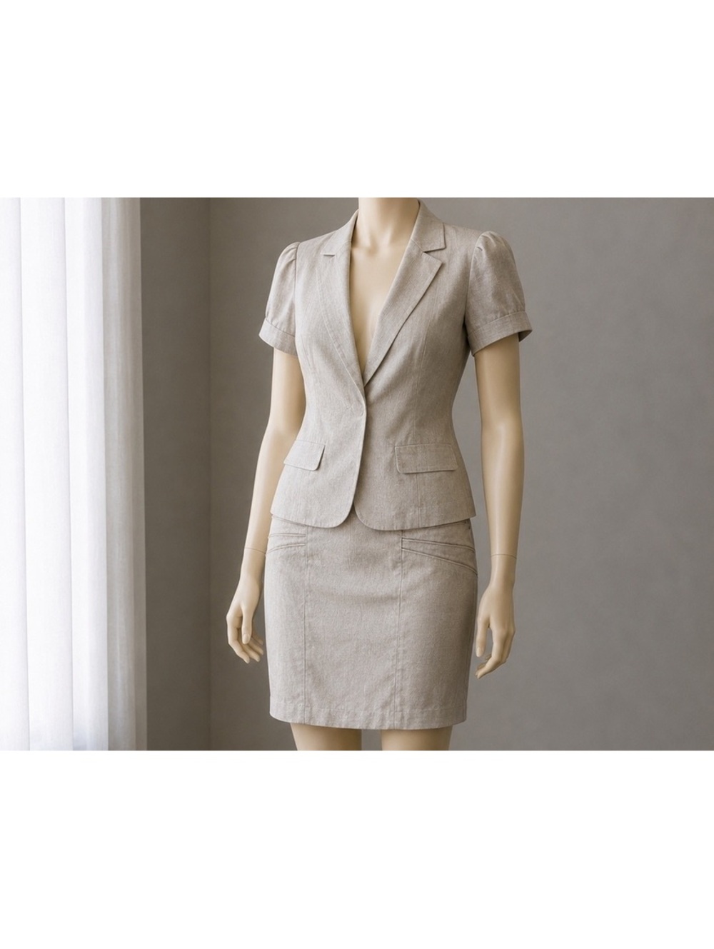 IZ Byer California 2 Piece Skirt Suit Set Size 13 Beige/Tan Career Wear